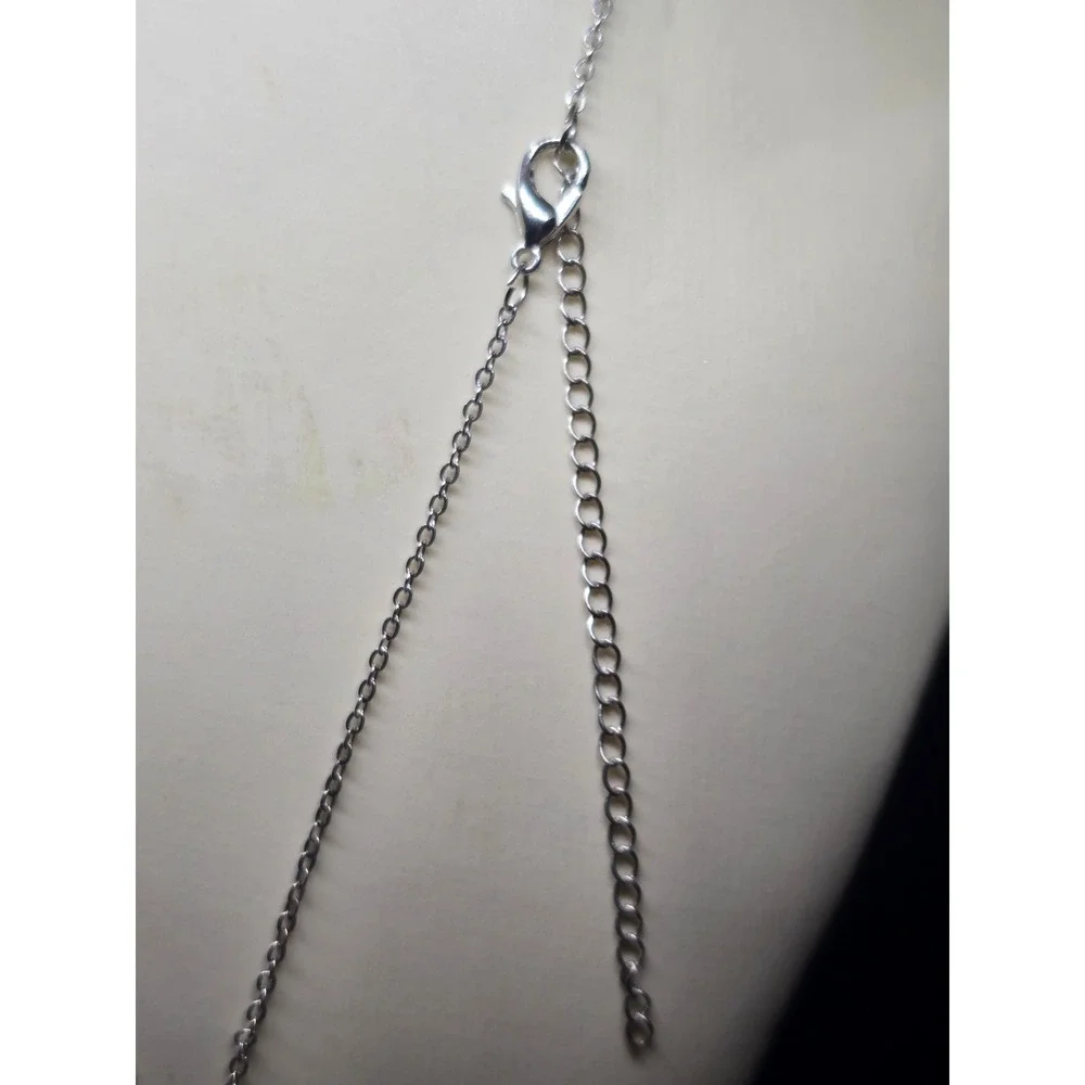 Silver Tone Blue and Clear Crystal Cluster Pendant Necklace Adjustable Chain